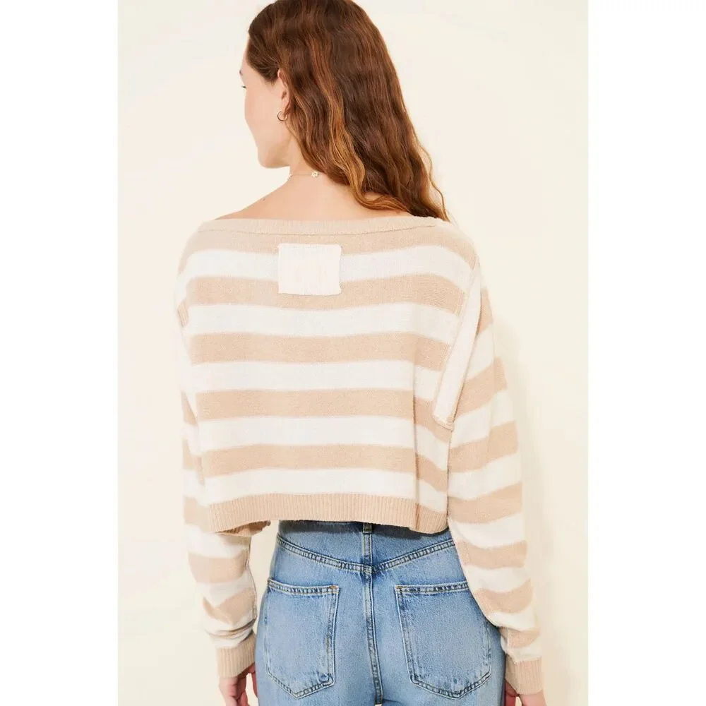Free People Striped Into The Blue Crop Pullover Sweater Size XS NWT $108